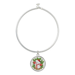 Baby Snowman with Crystal Snowflakes Ornament Bangle Bracelet