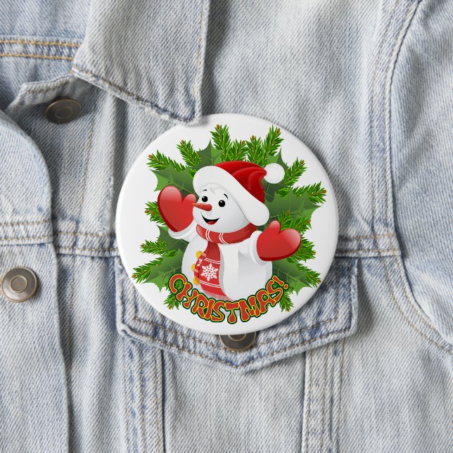 Baby Snowman with Crystal Snowflakes Ornament Button (In Situ)