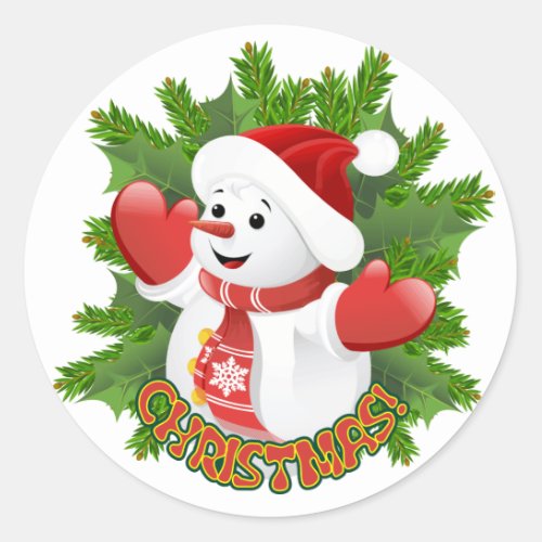 Baby Snowman with Crystal Snowflakes Ornament Classic Round Sticker