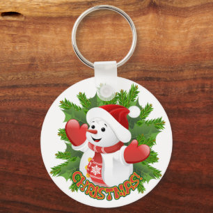 Baby Snowman with Crystal Snowflakes Ornament Keychain