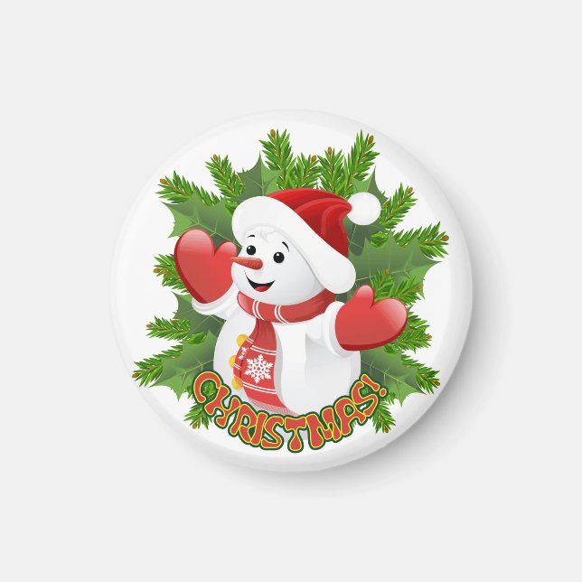 Baby Snowman with Crystal Snowflakes Ornament Magnet (Front)