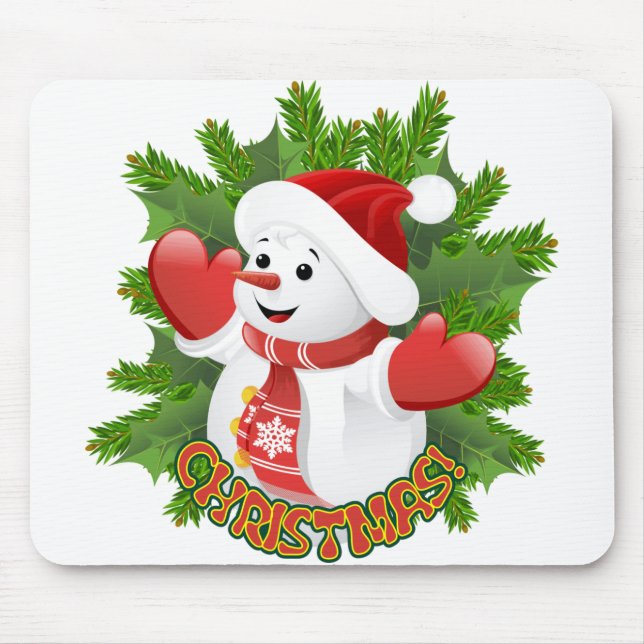 Baby Snowman with Crystal Snowflakes Ornament Mouse Pad (Front)