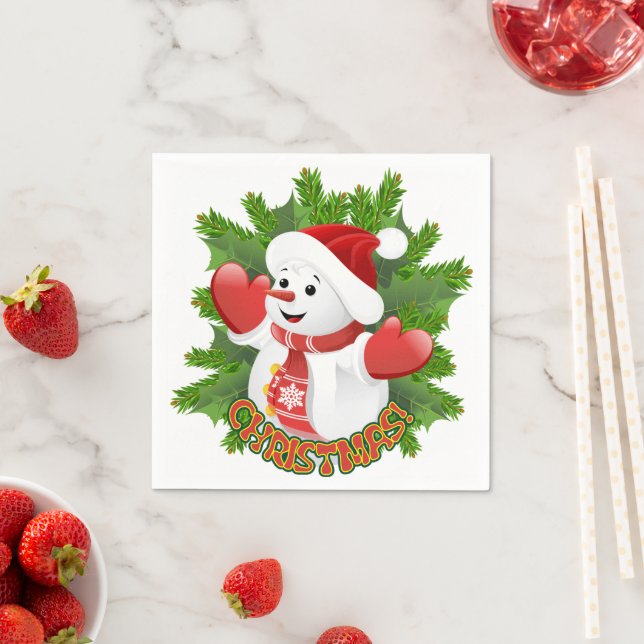 Baby Snowman with Crystal Snowflakes Ornament Napkins (Insitu)