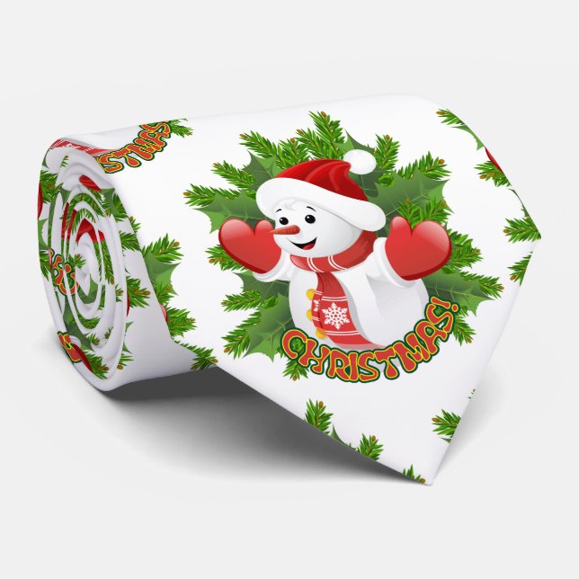 Baby Snowman with Crystal Snowflakes Ornament Neck Tie (Rolled)