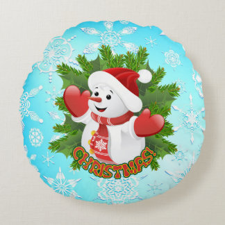 Baby Snowman with Crystal Snowflakes Ornament Round Pillow
