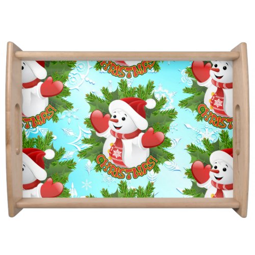 Baby Snowman with Crystal Snowflakes Ornament Serving Tray