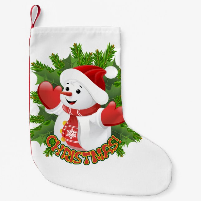 Baby Snowman with Crystal Snowflakes Ornament Small Christmas Stocking (Front)
