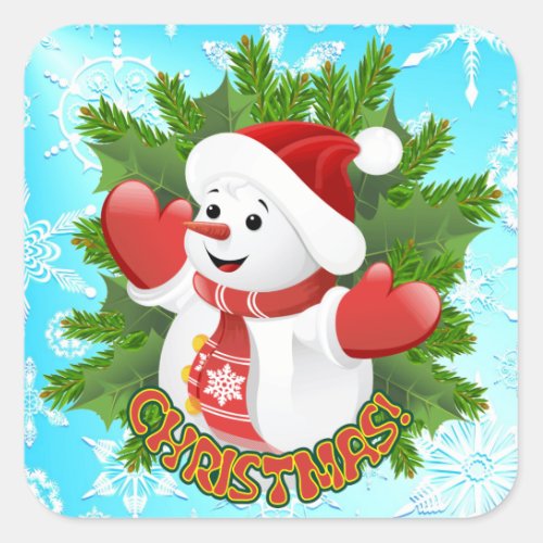 Baby Snowman with Crystal Snowflakes Ornament Square Sticker