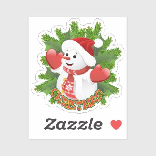 Baby Snowman with Crystal Snowflakes Ornament Sticker