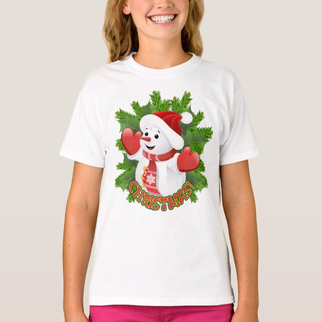 Baby Snowman with Crystal Snowflakes Ornament T-Shirt (Front)