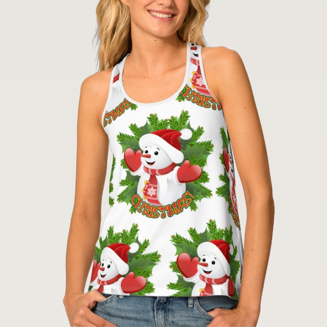 Baby Snowman with Crystal Snowflakes Ornament Tank Top (Front)