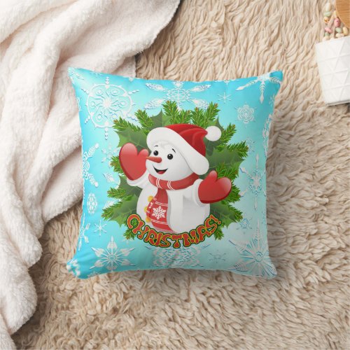 Baby Snowman with Crystal Snowflakes Ornament Throw Pillow