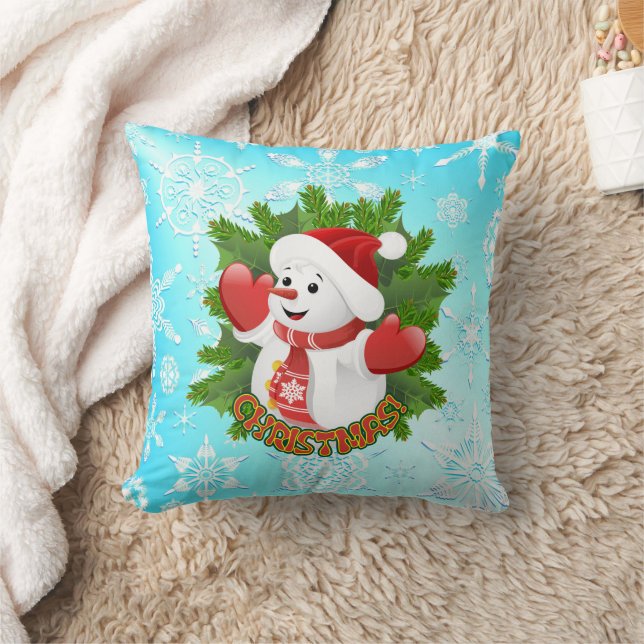 Baby Snowman with Crystal Snowflakes Ornament Throw Pillow (Blanket)
