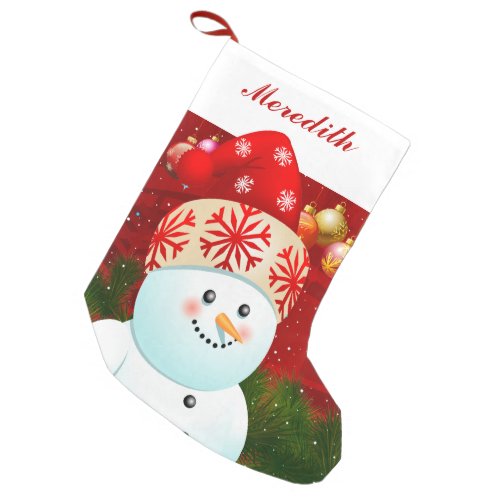 Baby Snowman With Red Santa Hat Small Christmas Stocking