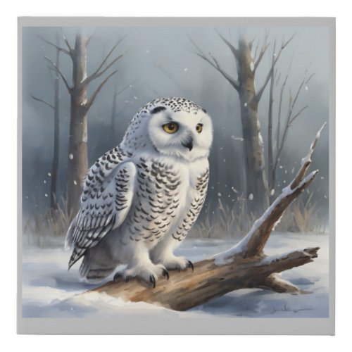Baby snowy owl watercolor on  faux canvas print