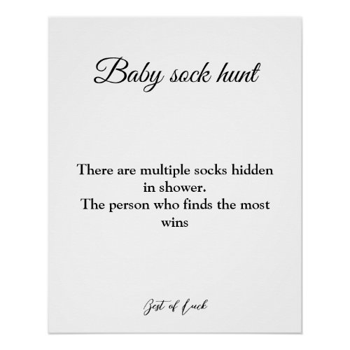 baby sock hunt baby shower game poster