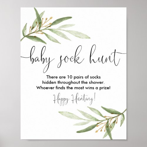 Baby sock hunt baby shower game sign