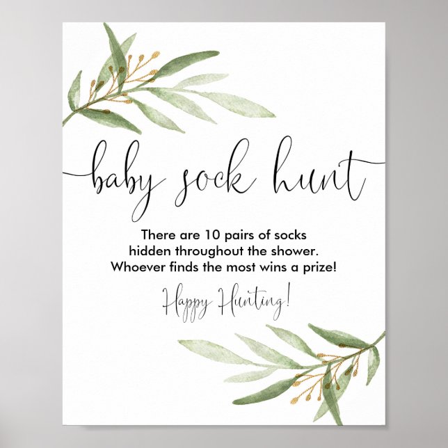 Baby sock hunt baby shower game sign (Front)