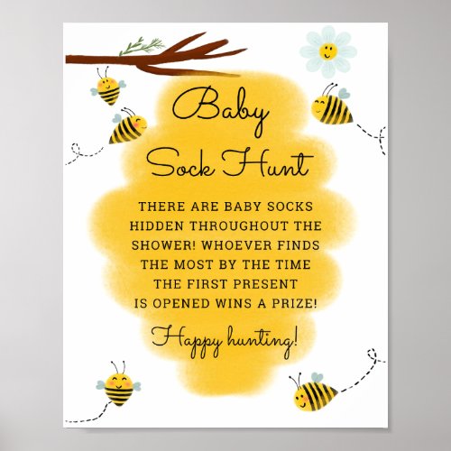 Baby Sock Hunt Bee Theme Baby Shower Games Sign