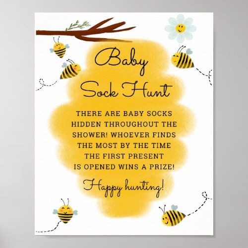 Baby Sock Hunt Bee Theme Baby Shower Games Sign