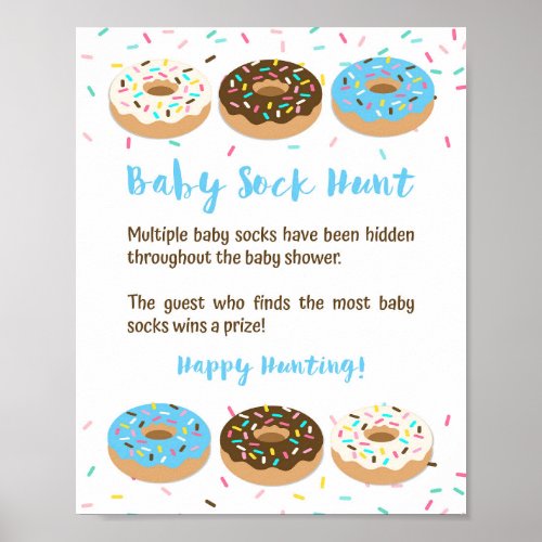 Baby Sock Hunt Blue Donut Sprinkle Game Sign