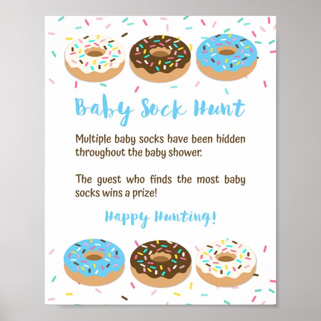 Baby Sock Hunt Blue Donut Sprinkle Game Sign (Front)