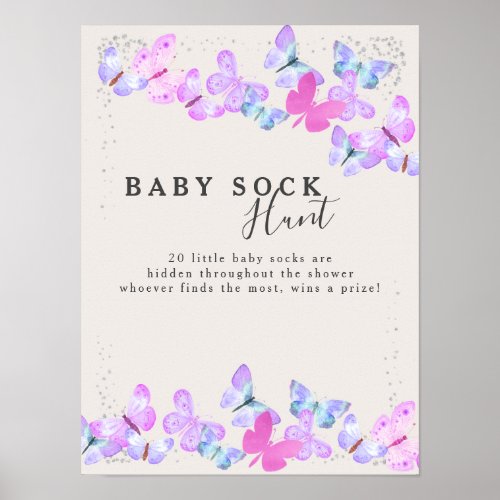 Baby Sock Hunt Butterfly Skies Baby Shower Game Poster