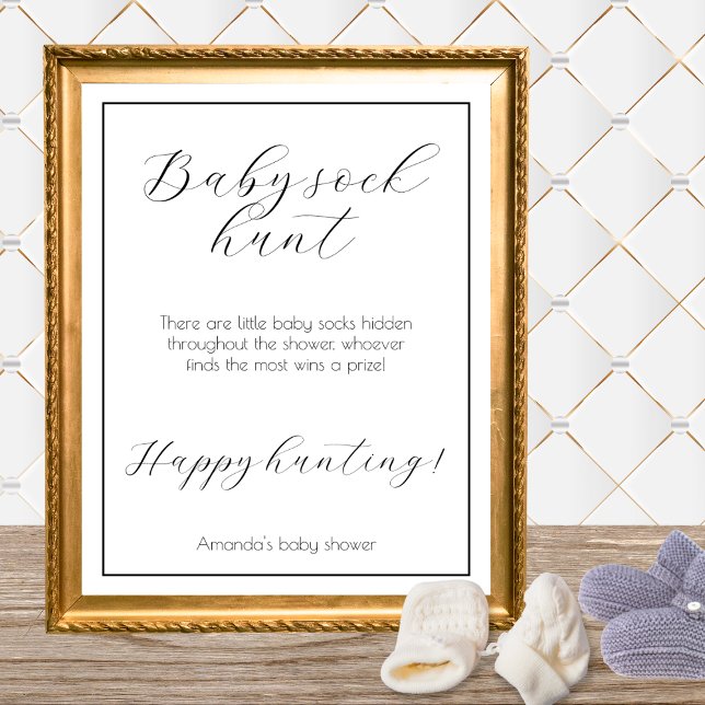 Baby Sock Hunt Minimalist Baby Shower Game Poster (baby sock hunt baby shower game minimalist elegant gender neutral baby shower games)