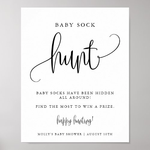 Baby Sock Hunt Shower Game Minimalist Calligraphy  Poster