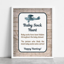 Baby Sock Hunt Shower Game Vintage Airplane Travel