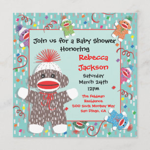 Baby Sock Monkey Baby Shower Invitation