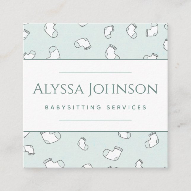 Baby Sock Pattern Babysitter Nanny Infant Care Fun Square Business Card (Front)