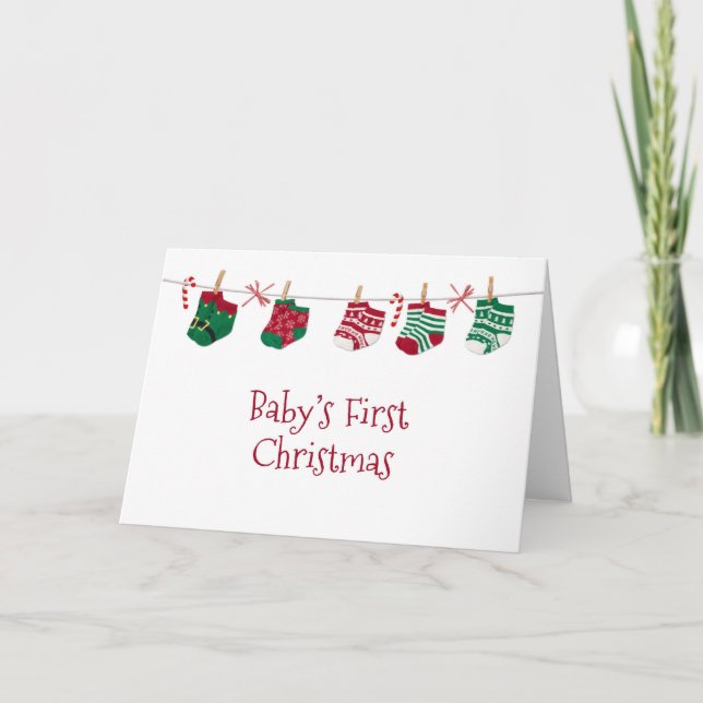 Baby Socks, Baby's 1st Christmas Holiday Card (Front)