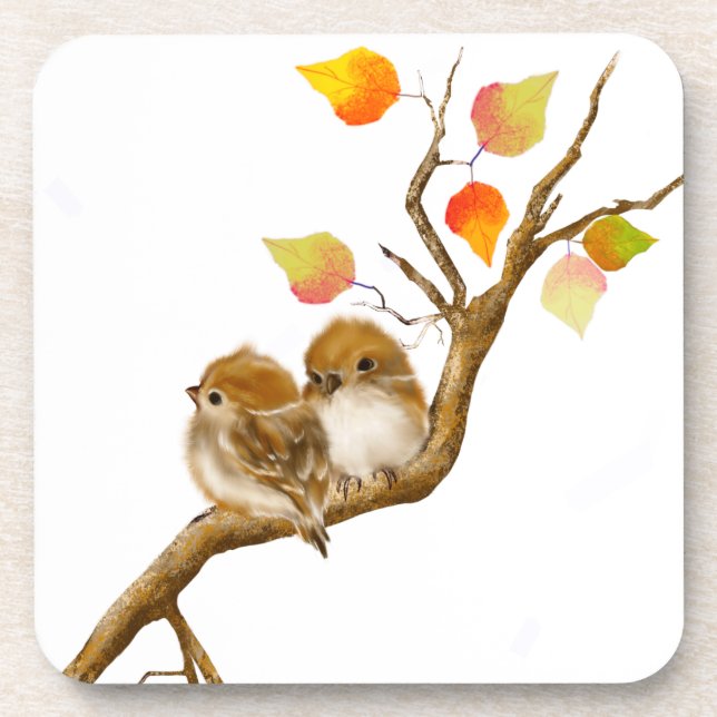 Baby Sparrow Birds Hard plastic coaster (Front)