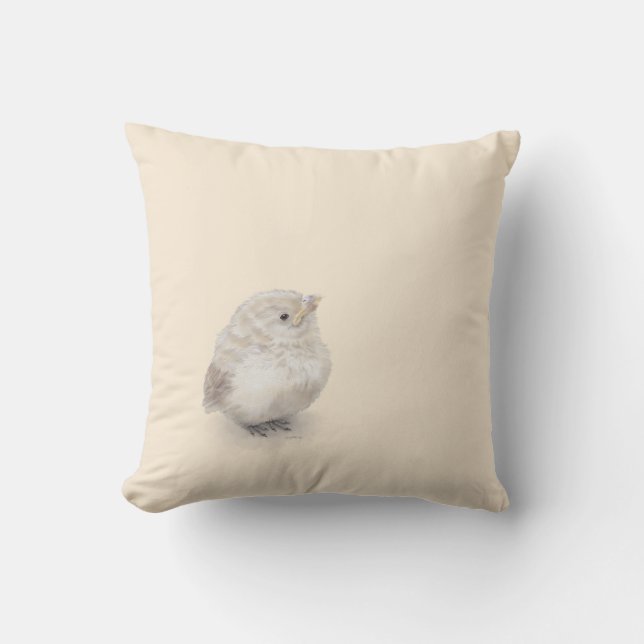 Baby Sparrow Digital Watercolor Throw Pillow (Front)