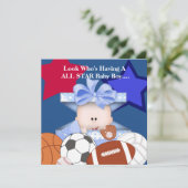 BABY  SPORTS SHOWER INVITATION FOR BOY (Standing Front)