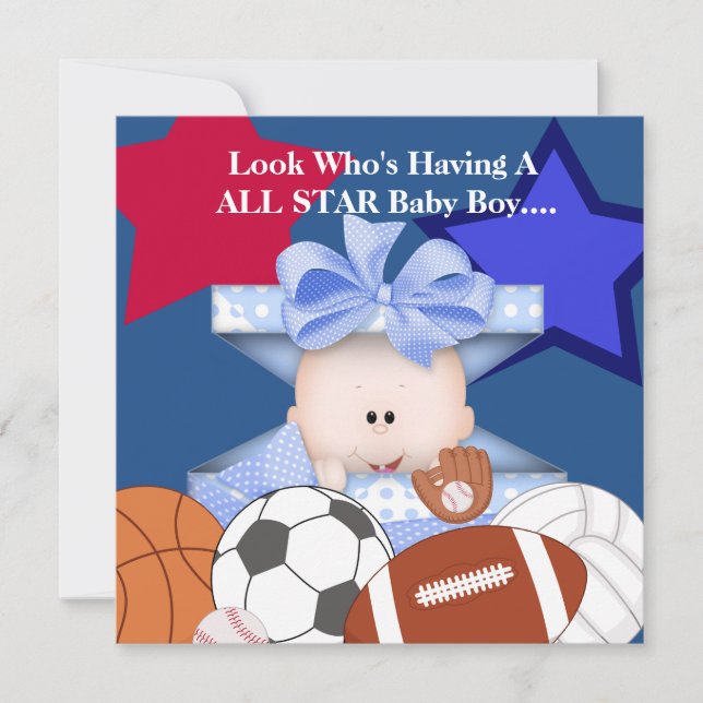 BABY  SPORTS SHOWER INVITATION FOR BOY (Front)