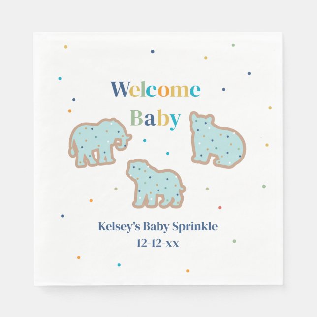 Baby Sprinkle Animal Cookies Boy Baby Shower Napkins (Front)