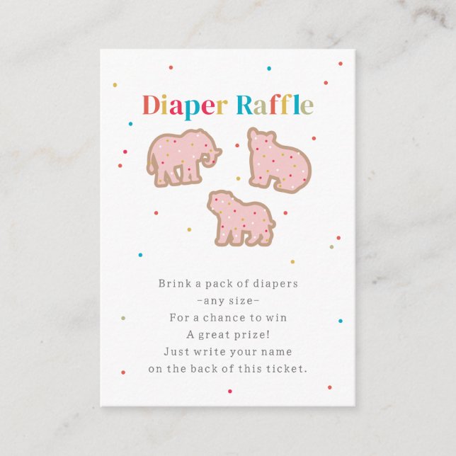 Baby Sprinkle Animal Cookies Diaper Raffle Pink Enclosure Card (Front)