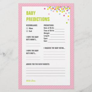 Baby Sprinkle Baby Predictions Card - Pink