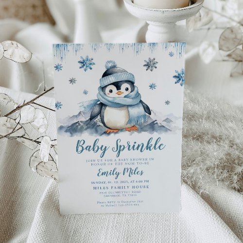 Baby Sprinkle Baby Shower Penguin Invitation