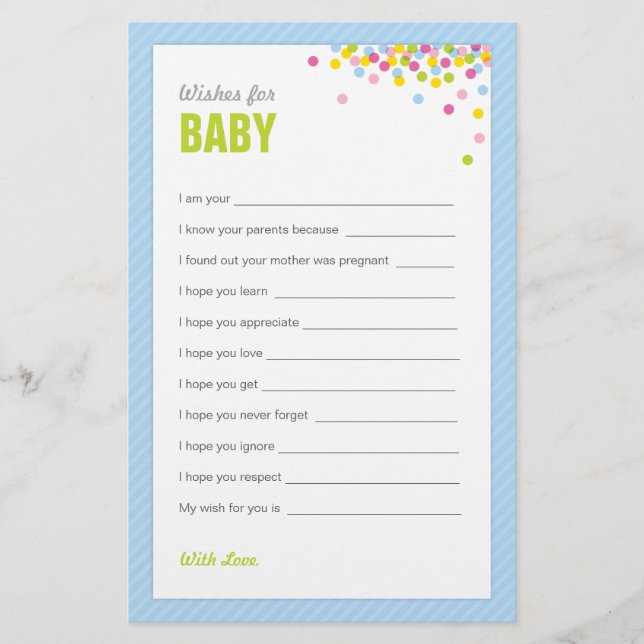 Baby Sprinkle / Baby Shower Wishes for Baby - Blue (Front)