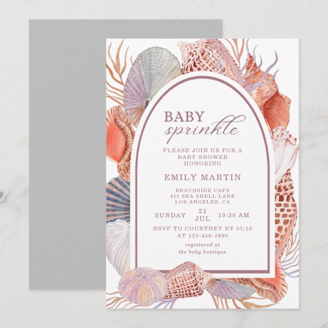 Baby Sprinkle Beach Seashells Baby Shower Invitation (Front/Back)