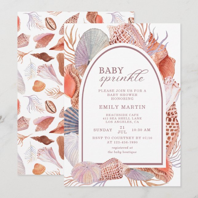 Baby Sprinkle Beach Seashells Baby Shower Invitation (Front/Back)