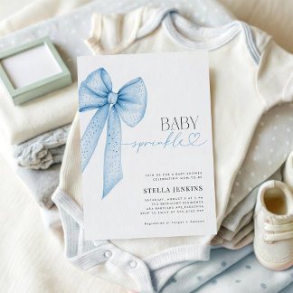 Baby Sprinkle Blue Bow Baby Shower Invitation