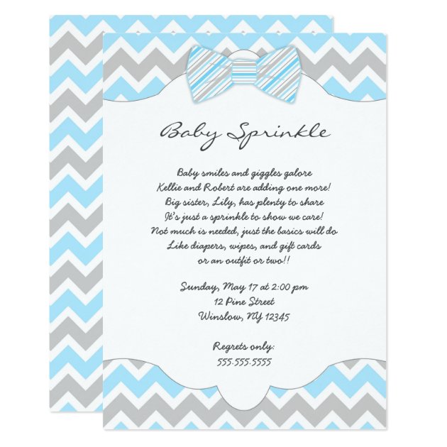 Baby Sprinkle Blue Bow Tie Baby Shower Invites