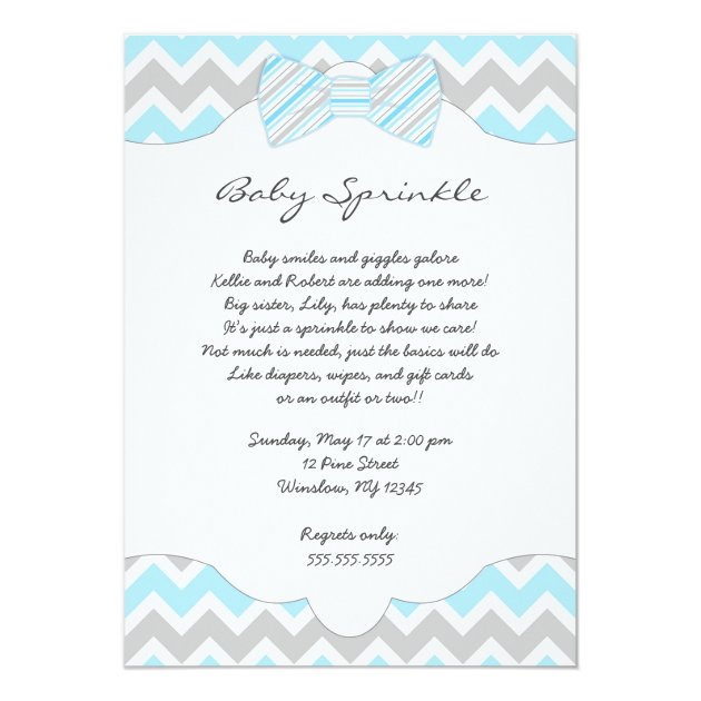 Baby Sprinkle Blue Bow Tie Baby Shower Invites