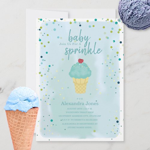 Baby Sprinkle Blue Ice Cream Baby Shower Invitation