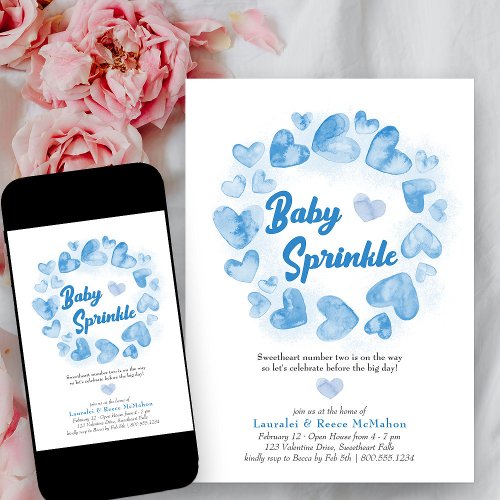 Baby Sprinkle Blue Valentines Little Sweetheart Invitation