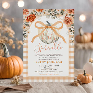 Baby Sprinkle Bow Gingham Pumpkin Baby Shower Invitation